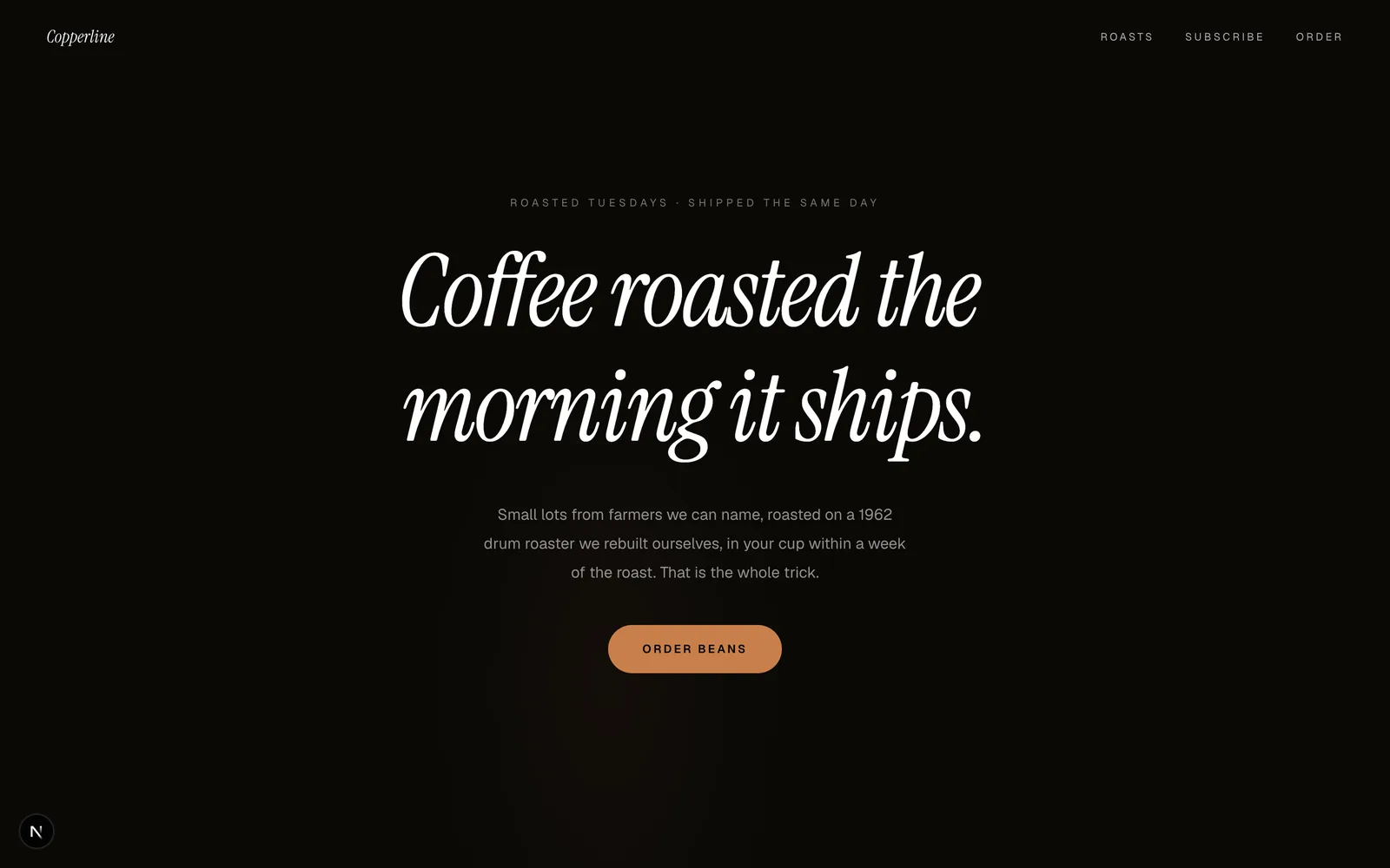 Copperline, A roastery sold by the bag: origins as a carte, subscriptions as tiers, one order button.