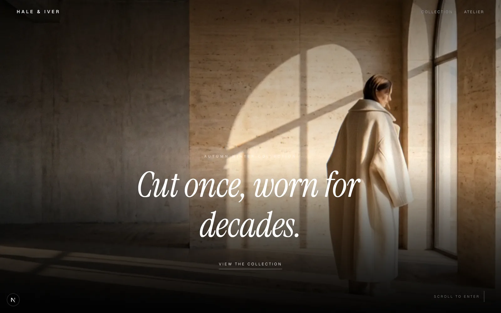 Atelier, Ivory, editorial, and quiet enough that the garments do the talking.
