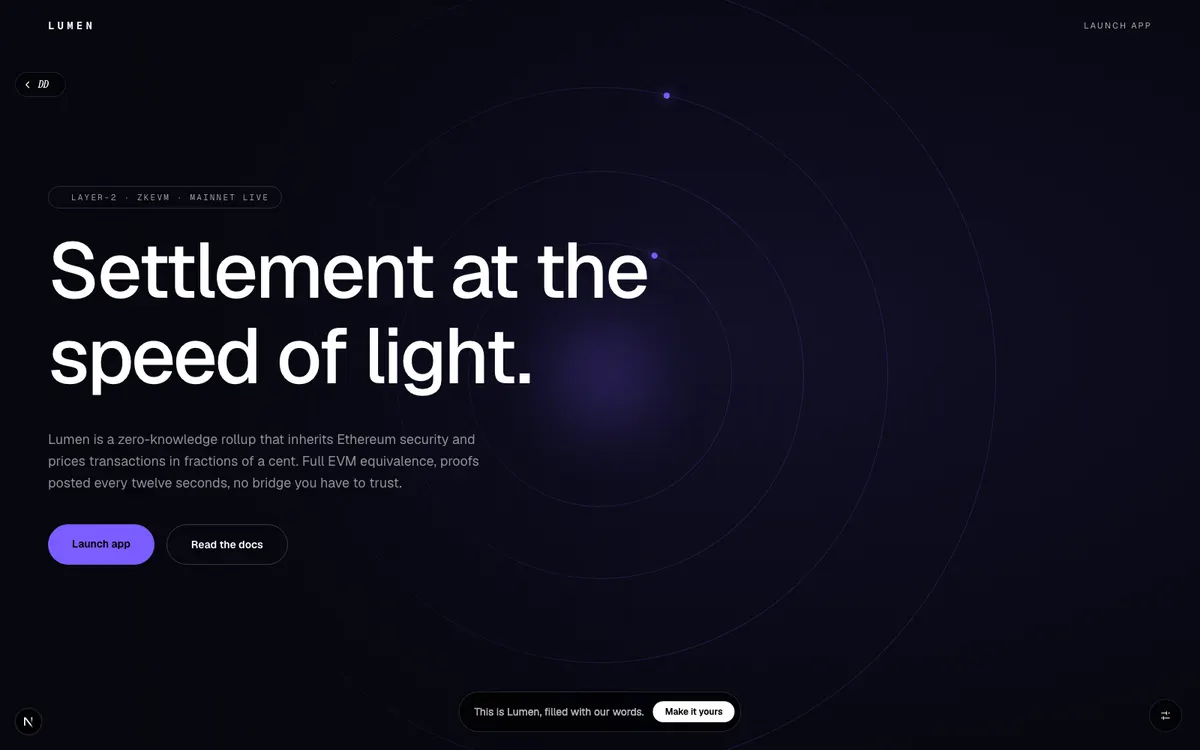 Lumen, The Layer-2 that settles at the speed of light. Ethereum security, zero-knowledge speed.