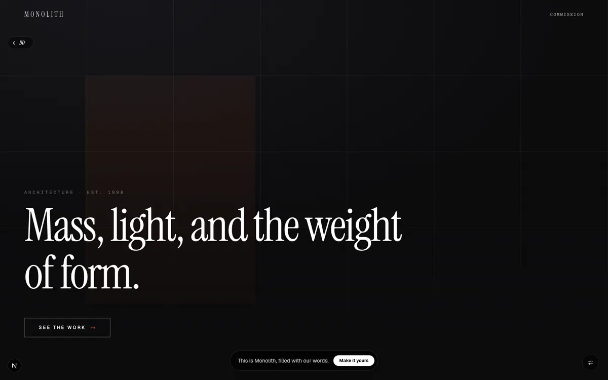 Monolith, A brutalist practice. Concrete, mass, and the honest weight of a plan.