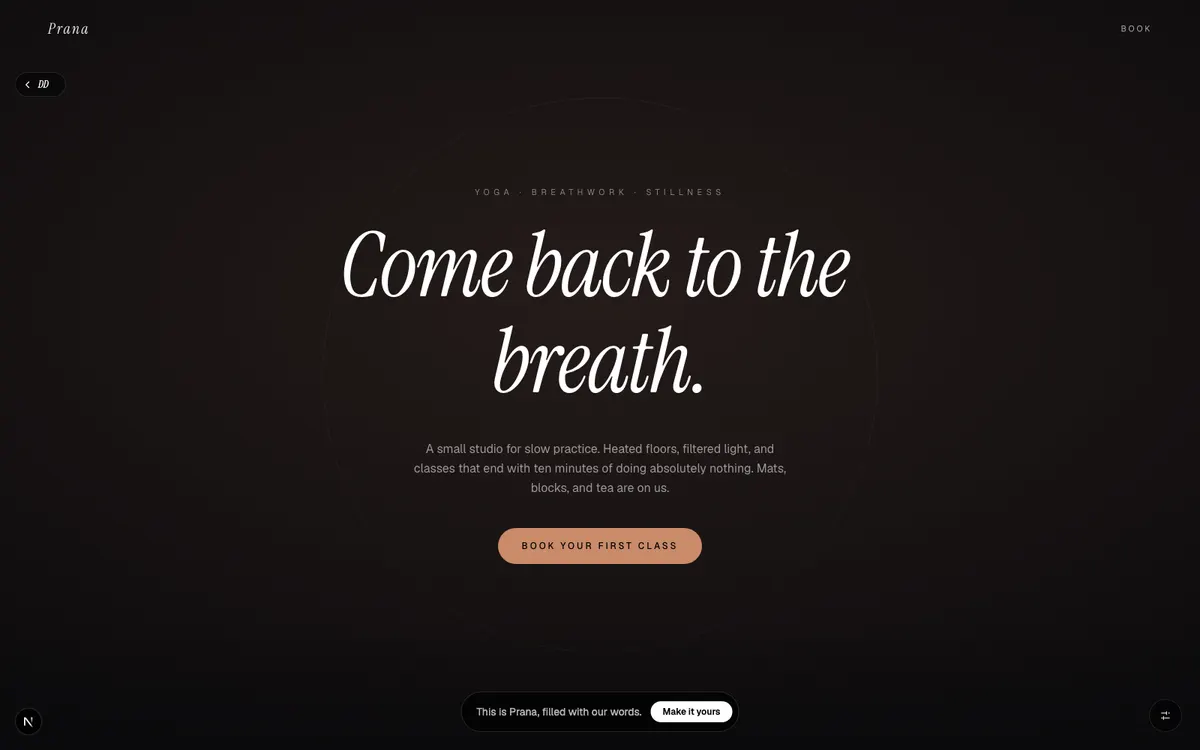 Prana, A yoga and breathwork studio. Slow mornings, long exhales, and a room that holds you.