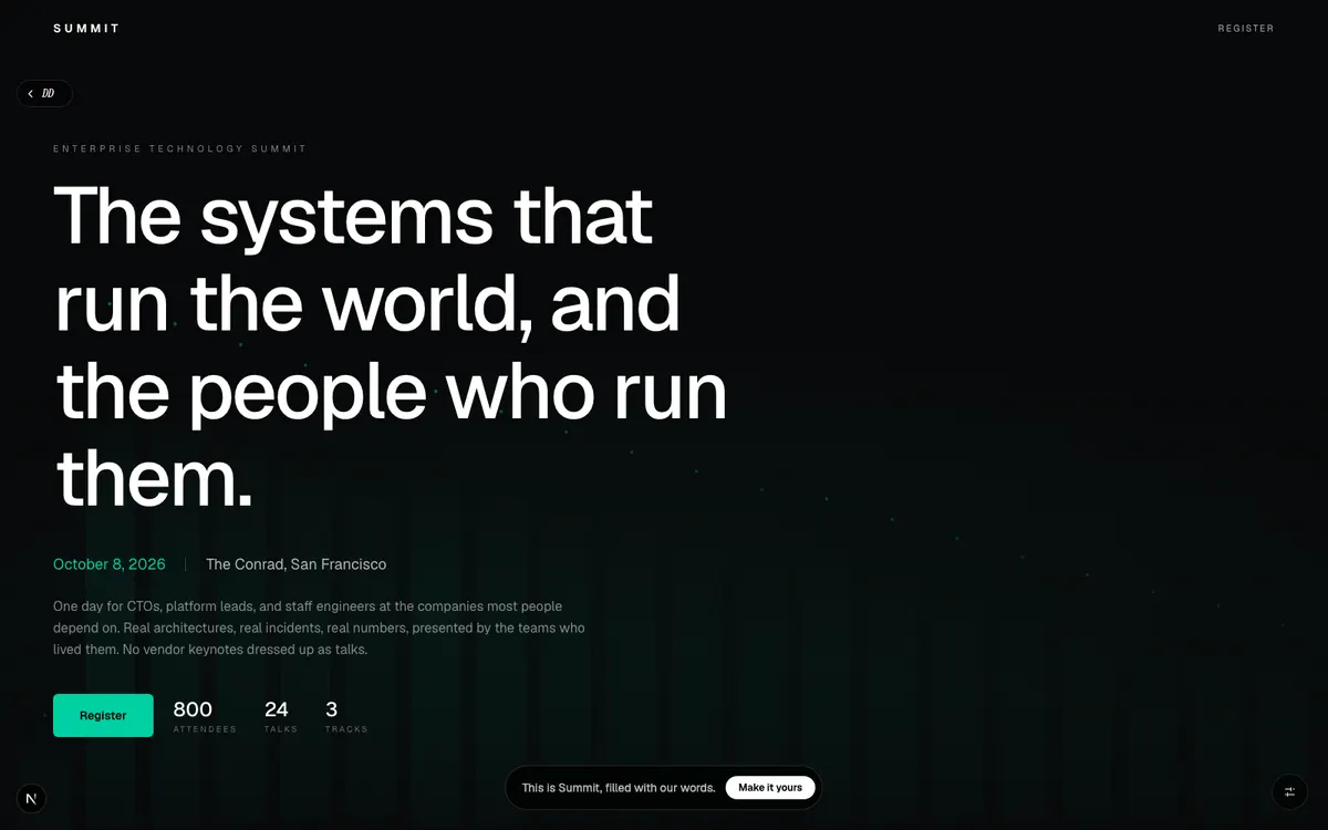 Summit, The enterprise technology summit for the people who keep the systems running. One day, no fluff.